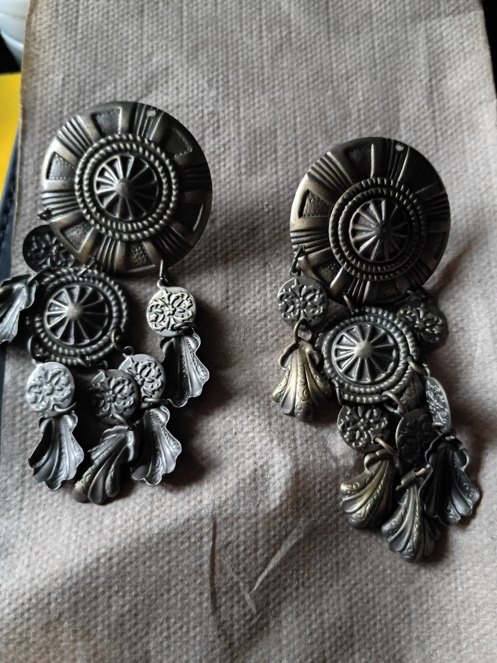 Bohemian Filigree Dangle Earrings in Antique Silver